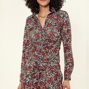 NWT HALE BOB Amberlynn Jersey Top Long‎ Sleeve Button Up Blouse Floral